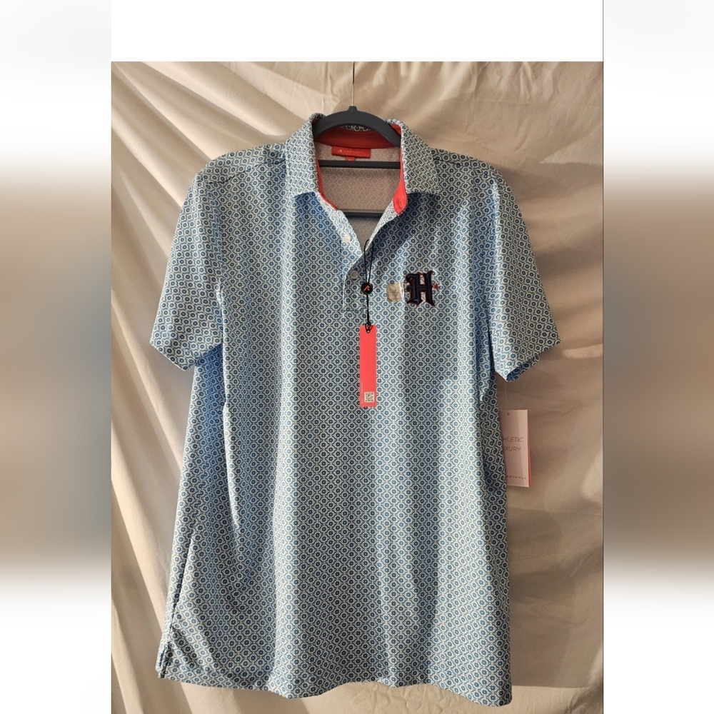 Redvanly Polo Shirt Mens Med Malibu Blue‎ Beech R2411 Floral Golf Houston Texans